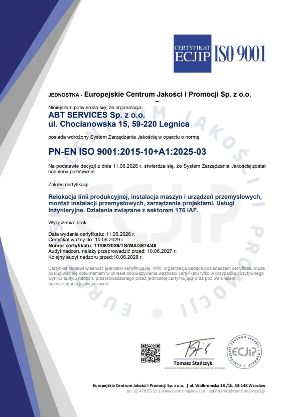 Certyfikat ISO 9001 ABT Services (PL)